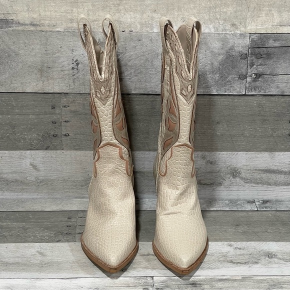 Steve Madden Women’s Wynter Leather Cowboy Boots - Bone Multi - Picture 5 of 15